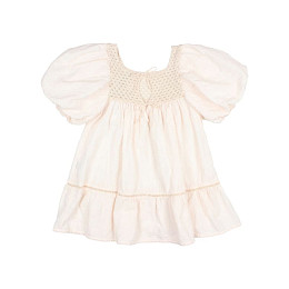 Платье с коротким рукавом ажурной вязки Buho "Boho Combi Ivory", кремовое